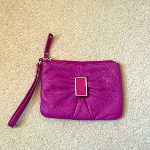 Audrey Brooke fuchsia leather wristlet purse metal embellishment